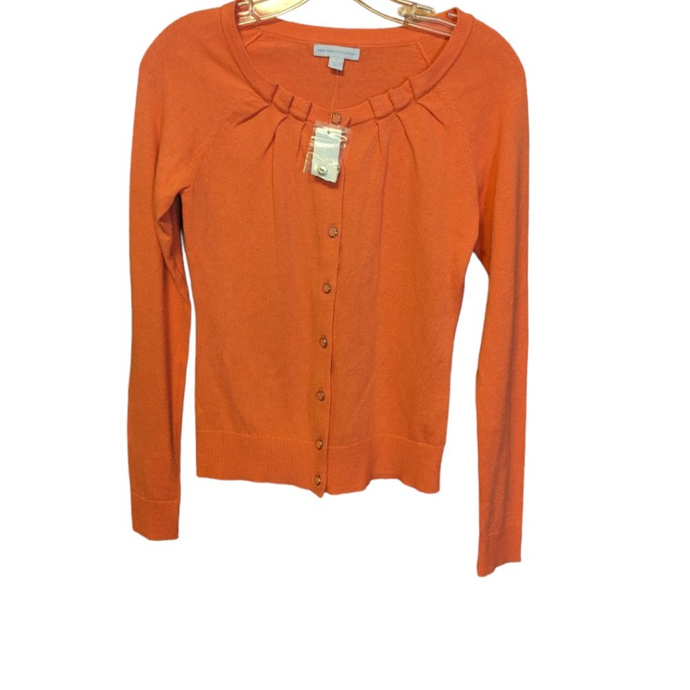 New York and Company Orange Long Sleeve Cardigan Size: XS - Picture 9 of 10